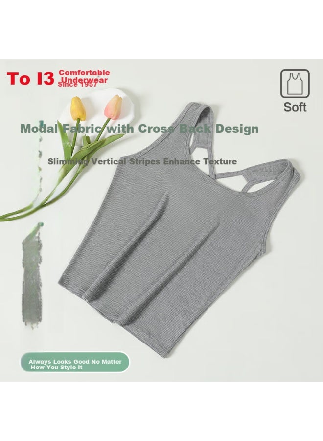 Hodo Women's Modal Cross Back Wide Strap Side Coverage Short Vest Light Heather Gray XL 175/100 - Image 1