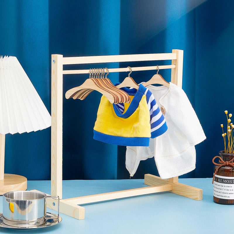 Civaner 11 Pcs Doll Garment Rack with Wooden Clothes Hanger for 18 Inch Girl Doll Clothes Mini Hangers Wardrobe Furniture Accessories for Dollhouse Baby Shower Supplies (Wood) - Image 4