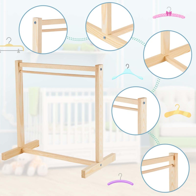 Civaner 11 Pcs Doll Garment Rack with Wooden Clothes Hanger for 18 Inch Girl Doll Clothes Mini Hangers Wardrobe Furniture Accessories for Dollhouse Baby Shower Supplies (Wood) - Image 3