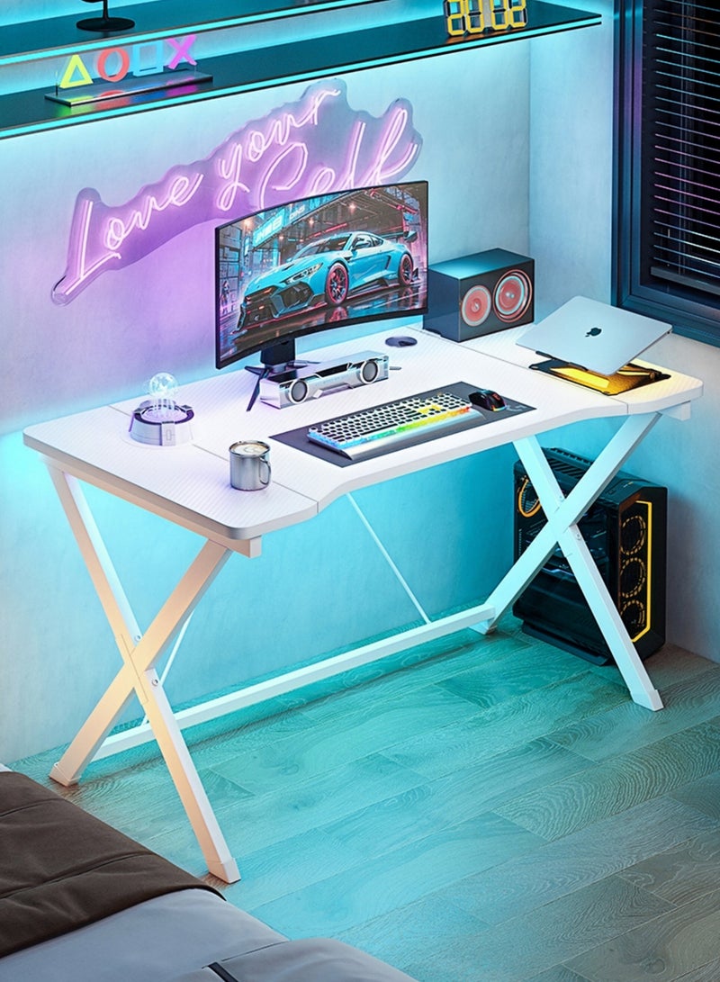 Canadel Gaming Table with Carbon Fiber Desktop, X Shape Stable Metal Frame, Double Cable Holes, Ergonomic Design, Computer Desk for Home and Office - Image 1