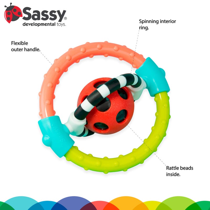 Sassy Spin and Chew Flex Ring Rattle with Dual Action Spinners, for Ages 0+ Months - Image 3