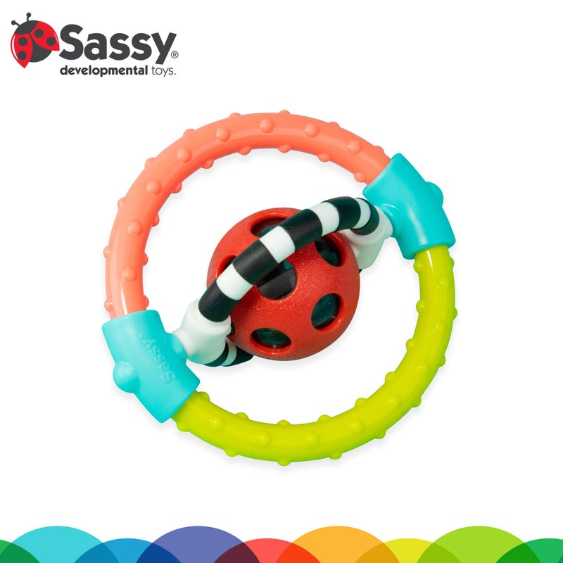Sassy Spin and Chew Flex Ring Rattle with Dual Action Spinners, for Ages 0+ Months - Image 2