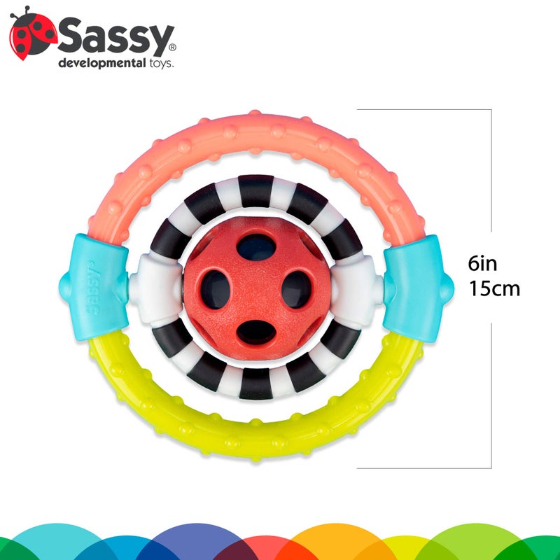 Sassy Spin and Chew Flex Ring Rattle with Dual Action Spinners, for Ages 0+ Months - Image 4