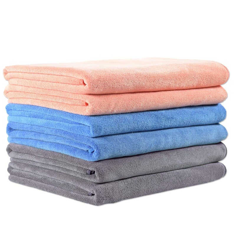 JML Microfiber Towels Bath Towel Set 6 Pack 27 x 55  Extra Large Soft Absorbent Fast Drying Bathroom Towel for Shower Swimming Fitness Sport Yoga PeachGreyBlue