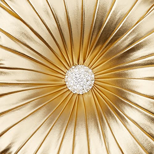EUCIOR Gold Throw Pillows,Circular Pillow,Pumpkin Pleated Handmade Throw Pillows,Gold Pillows,Smooth Metallic Leather Decorative Pillows for Home Decor Bedroom Living Room Couch Bed Sofa - Image 2