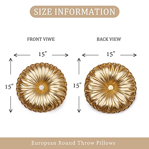 EUCIOR Gold Throw Pillows,Circular Pillow,Pumpkin Pleated Handmade Throw Pillows,Gold Pillows,Smooth Metallic Leather Decorative Pillows for Home Decor Bedroom Living Room Couch Bed Sofa - Image 4