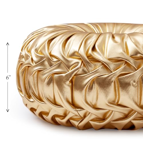 EUCIOR Gold Throw Pillows,Circular Pillow,Pumpkin Pleated Handmade Throw Pillows,Gold Pillows,Smooth Metallic Leather Decorative Pillows for Home Decor Bedroom Living Room Couch Bed Sofa - Image 3