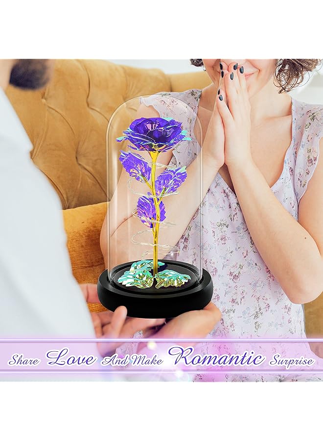 Arabest Colorful Artificial Flower Rose Gift Led Light Forever Rose Birthday Gifts For Women Mom Grandma Wife Rose Flower In Glass Dome Unique Gifts For Mother'S Day Purple - Image 2