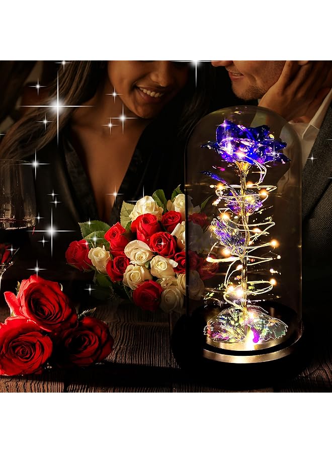 Arabest Colorful Artificial Flower Rose Gift Led Light Forever Rose Birthday Gifts For Women Mom Grandma Wife Rose Flower In Glass Dome Unique Gifts For Mother'S Day Purple - Image 4