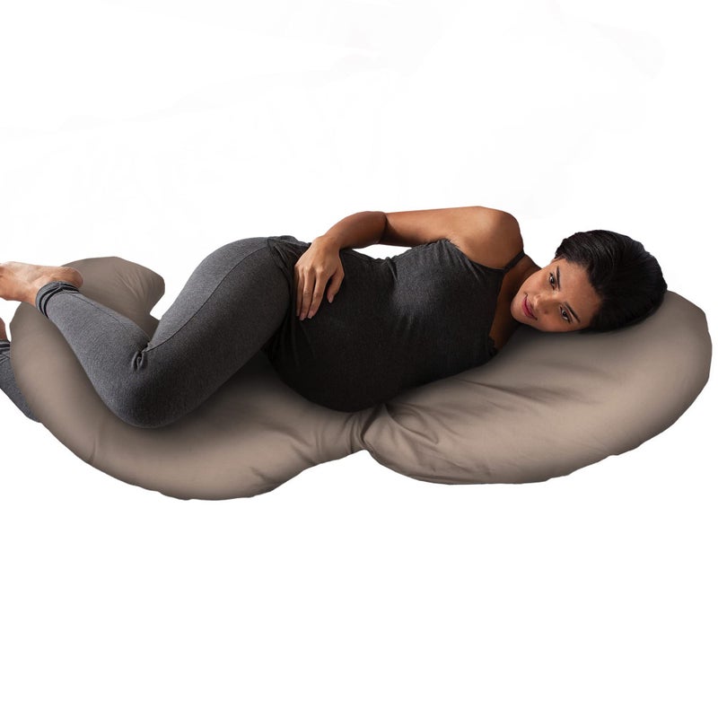 Boppy Total Body Pregnancy Pillow with Organic Cotton, Easy-on Removable Cover in Biscuit for Full-Body Support, Body Pillow for Pregnancy and Postpartum Positioning - Image 1