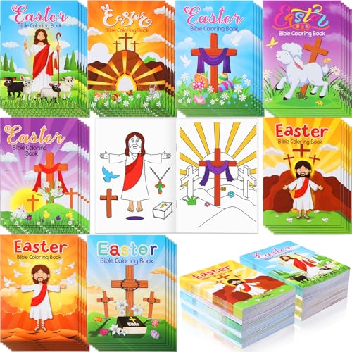 Sinload 120 Pcs Christian Easter Coloring Books Bulk Christian Easter Gifts for Kids Easter Coloring Books Bulk Christian Easter Gifts He is Risen Color Booklet for School Classroom Activity Gifts - Image 1