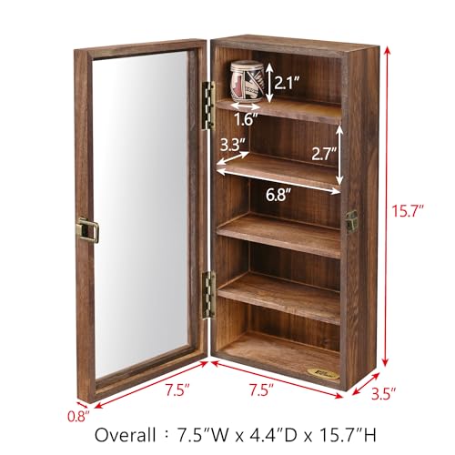 Ikee Design Wall Mounted Wooden Collectible Display Case 5 Shelf Display Storage Accessories with Tempered Glass Door Sunglass Cabinet Wall Shadow Box Brown Color - Image 3