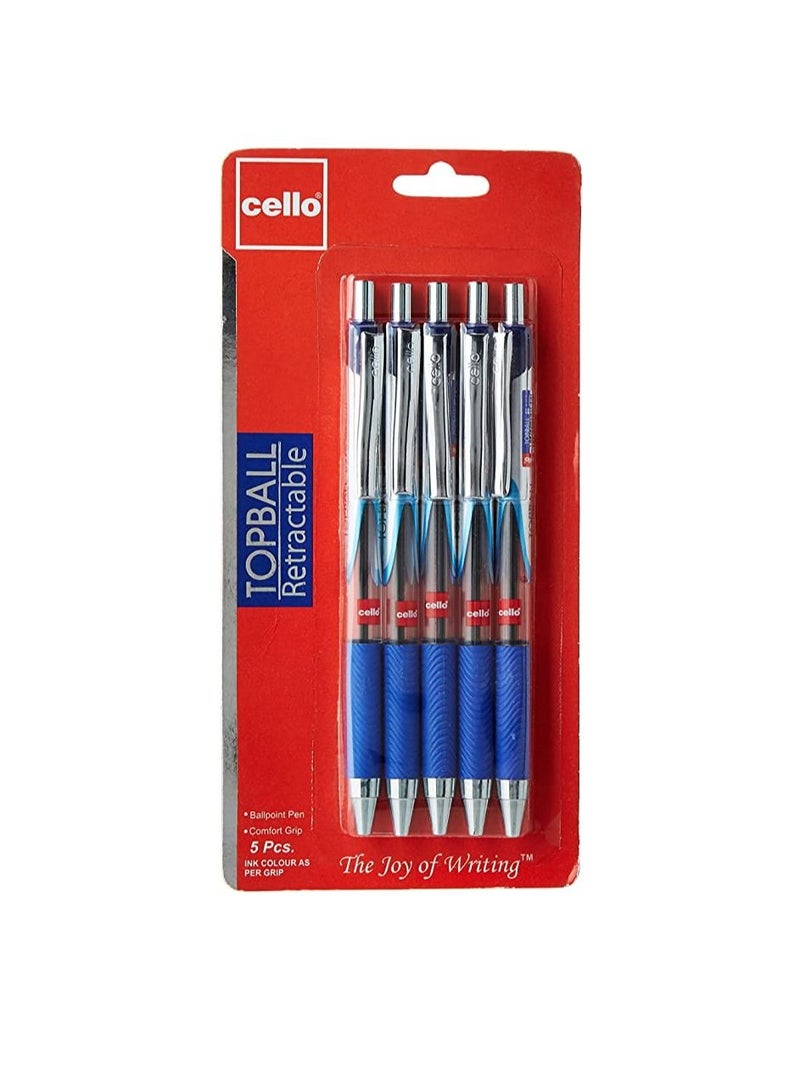 Cello CELLO TOP BALL RETRACTABLE PEN 0.7MM BLISTER OF 5PC BLUE  - Image 1