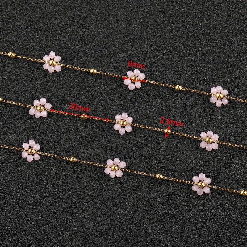 UMAOKANG 3 Meters Bead Flower Chain for Jewelry Making Gold Plated Stainless Steel Jewelry Making Chains Light Pink Crystal Floral Craft Chain Roll - Image 3