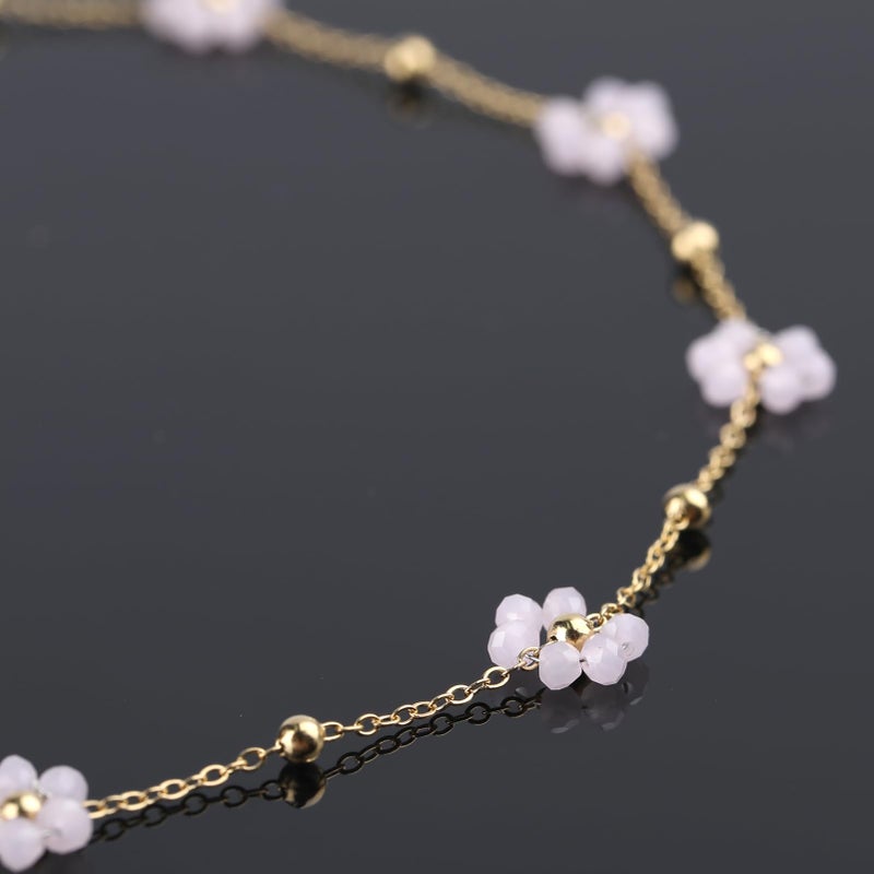 UMAOKANG 3 Meters Bead Flower Chain for Jewelry Making Gold Plated Stainless Steel Jewelry Making Chains Light Pink Crystal Floral Craft Chain Roll - Image 4