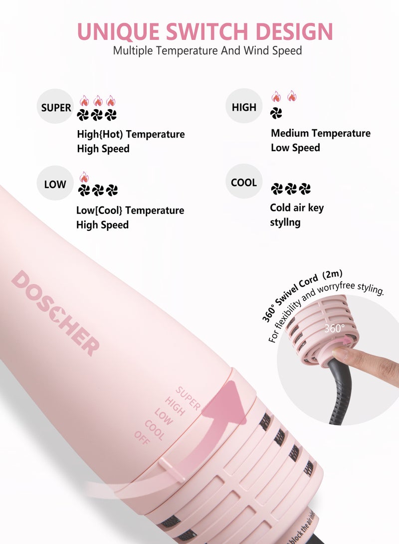 DOSCHER 1300w 3 in 1 Hair Dryer Brush Blow Dryer Hair Dryer and Styler Hot Air Brush Pink Volumizer with Negative Ion  Technology - Image 5