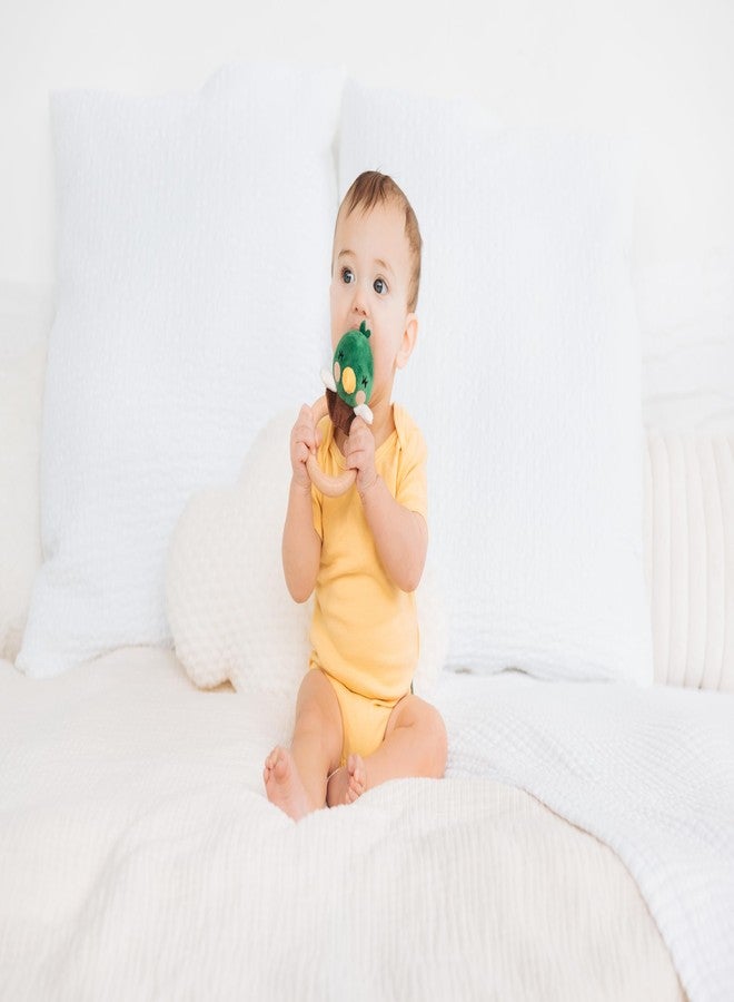 Pearhead Mallard Duck Wooden Teething Ring, Soft Plush Lovey Baby Teether, Natural Wood Infant Rattle Toy for Teething Relief, BPA-Free Newborn Teether Ages 0m+ - Image 4