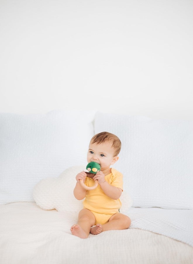 Pearhead Mallard Duck Wooden Teething Ring, Soft Plush Lovey Baby Teether, Natural Wood Infant Rattle Toy for Teething Relief, BPA-Free Newborn Teether Ages 0m+ - Image 3