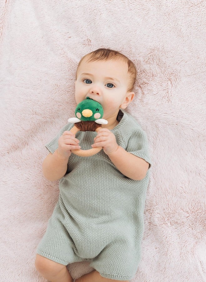 Pearhead Mallard Duck Wooden Teething Ring, Soft Plush Lovey Baby Teether, Natural Wood Infant Rattle Toy for Teething Relief, BPA-Free Newborn Teether Ages 0m+ - Image 2