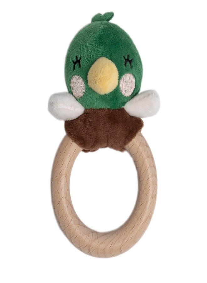 Pearhead Mallard Duck Wooden Teething Ring, Soft Plush Lovey Baby Teether, Natural Wood Infant Rattle Toy for Teething Relief, BPA-Free Newborn Teether Ages 0m+ - Image 1
