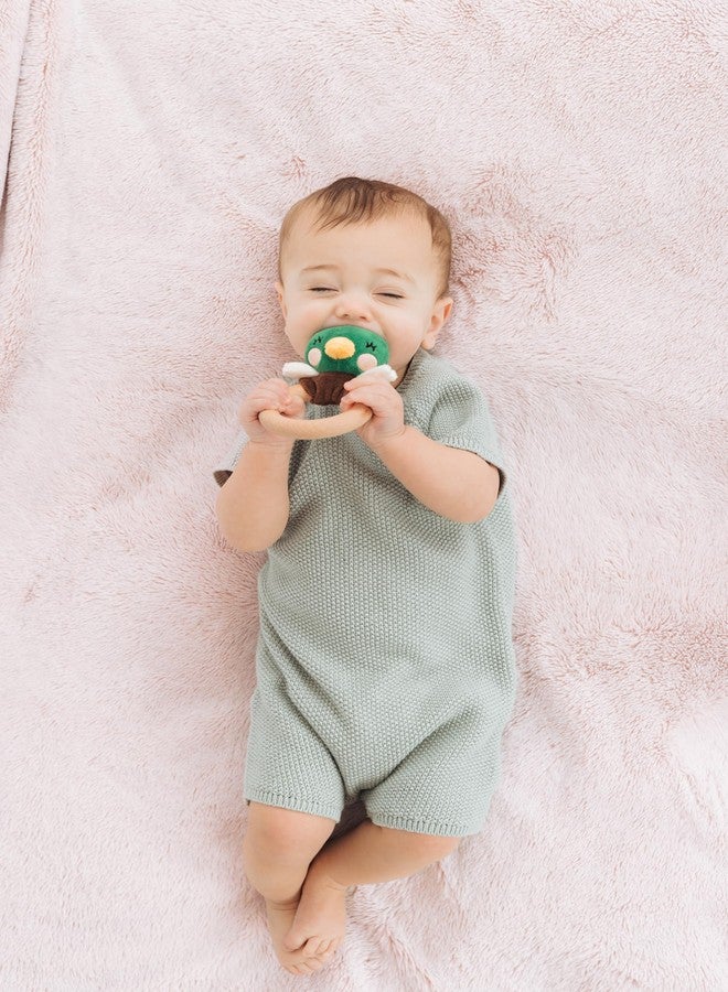 Pearhead Mallard Duck Wooden Teething Ring, Soft Plush Lovey Baby Teether, Natural Wood Infant Rattle Toy for Teething Relief, BPA-Free Newborn Teether Ages 0m+ - Image 5