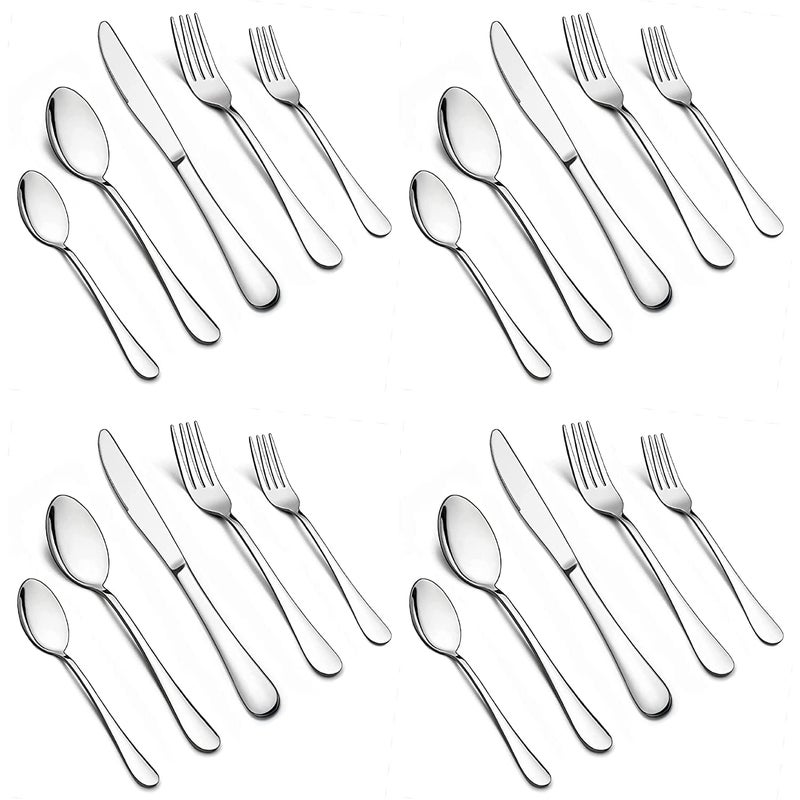 SHFTI 304 Stainless Steel Silverware Set for 4 Cutlery Set Flatware Set Including Dinner Knife Spoons and Forks Dishwasher Safe Silver Pack of 20 - Image 1