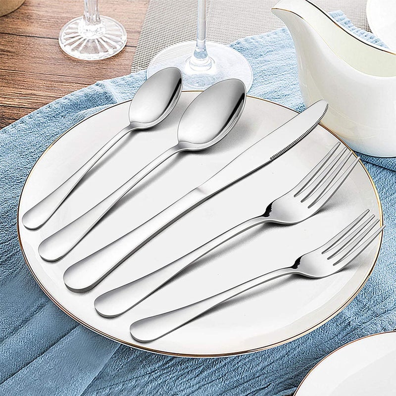 SHFTI 304 Stainless Steel Silverware Set for 4 Cutlery Set Flatware Set Including Dinner Knife Spoons and Forks Dishwasher Safe Silver Pack of 20 - Image 2