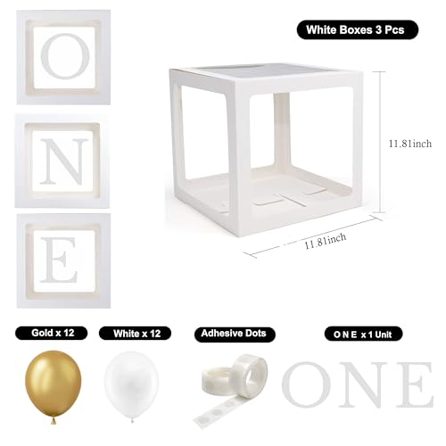 Festi Duck ONE' Balloon Box Set - Stylish Lettered Decor for First Birthday & Aniversary Celebration (One Birthday Box) 28 pcs set (Gold & White) Paper - Image 2