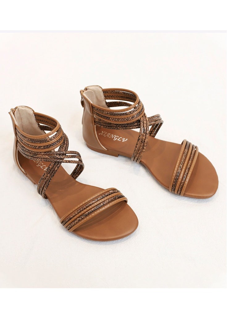 SIKETU 2025 New Versatile Fairy Style Roman Lace Flat Bohemian Beach Sandal  - Image 2