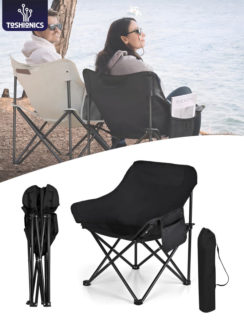 Toshionics Foldable Camping Chair Lightweight Portable Outdoor Beach Chair with Side Pocket & Carry Bag | Heavy Duty X-Shape Steel Frame Picnic Hiking Fishing Patio Lawn Chair | Non-Slip Base, Compact Travel Chair - Image 1