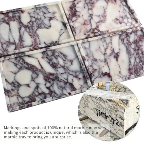 DUANYAN Real Luxurious Natural Marble Vanity Tray Genuine Marble Storage Tray for Home Decor Stone Tray for Bathroom/Kitchen/Vanity/Dresser Non-Resin/Non-Ceramic/Viola Tablet Set - Image 3