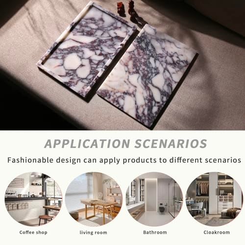 DUANYAN Real Luxurious Natural Marble Vanity Tray Genuine Marble Storage Tray for Home Decor Stone Tray for Bathroom/Kitchen/Vanity/Dresser Non-Resin/Non-Ceramic/Viola Tablet Set - Image 4