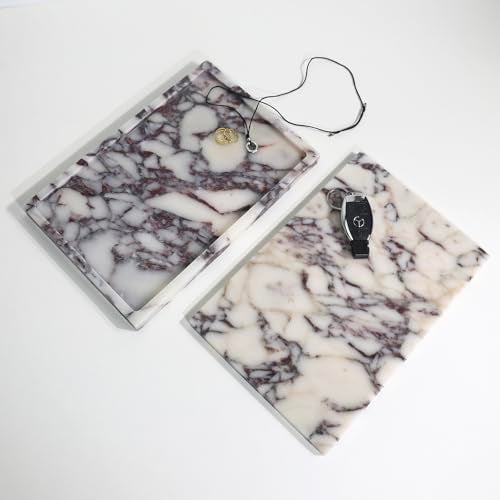 DUANYAN Real Luxurious Natural Marble Vanity Tray Genuine Marble Storage Tray for Home Decor Stone Tray for Bathroom/Kitchen/Vanity/Dresser Non-Resin/Non-Ceramic/Viola Tablet Set - Image 5