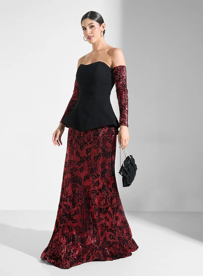 Akadia Fashion Floral Sequin Trumpet Dress