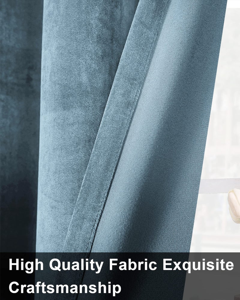 SNITIE Sky Blue 108in Long Velvet Curtains with Grommet, Super Soft Noise Reducing Thick Light Filtering Velvet Drapes for Living Room and Bedroom, Set of 2 Panels, 52 x 108Inch Long - Image 4