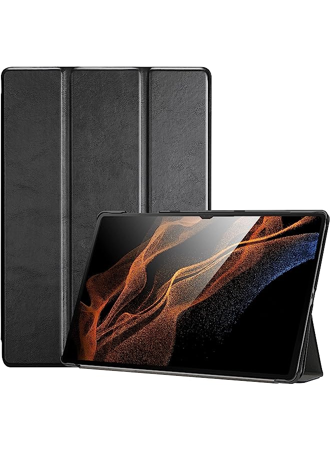 Procases Galaxy Tab S8 Ultra Case 14.6 Inch 2022 Model X900 X906, Tri-Fold Slim Case Folio Pu Leather Protective Standing Cover For 14.6 Galaxy Tab S8 Ultra Tablet -Black - Image 1