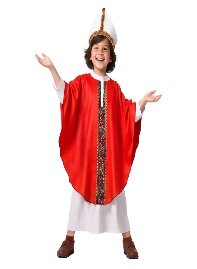 JEGERMIG 3-13 Years Children's Role Play Costume Robe with Red Cape and White Gown, Church Ceremonial Dress for Kid - Image 1
