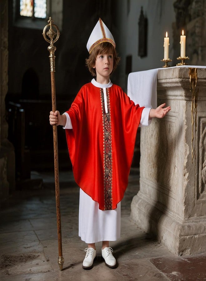 JEGERMIG 3-13 Years Children's Role Play Costume Robe with Red Cape and White Gown, Church Ceremonial Dress for Kid - Image 2