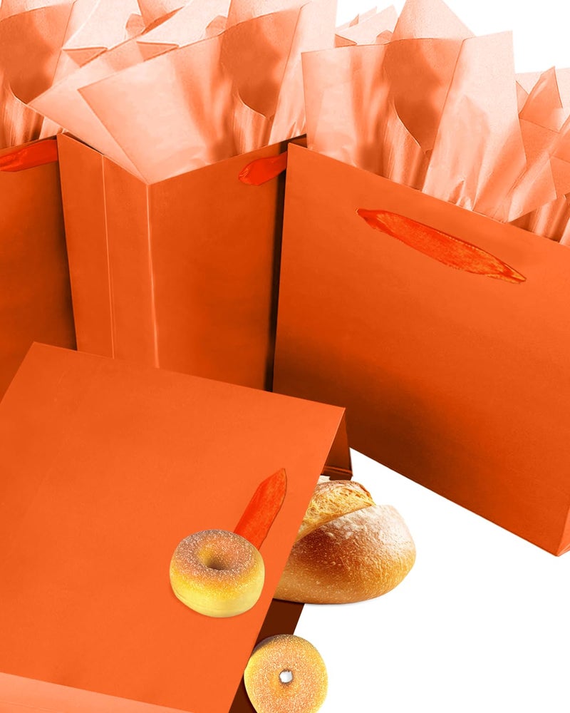 qiqee 5PCS Bright Orange Gift Bags with Ribbon Handles 9.6"x7.9"x4.3" Medium Size Gift Bags (10PCS Tissue Paper included, Medium Wide) - Image 2