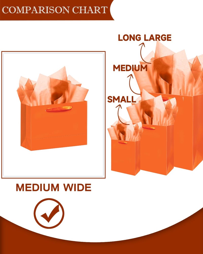 qiqee 5PCS Bright Orange Gift Bags with Ribbon Handles 9.6"x7.9"x4.3" Medium Size Gift Bags (10PCS Tissue Paper included, Medium Wide) - Image 4