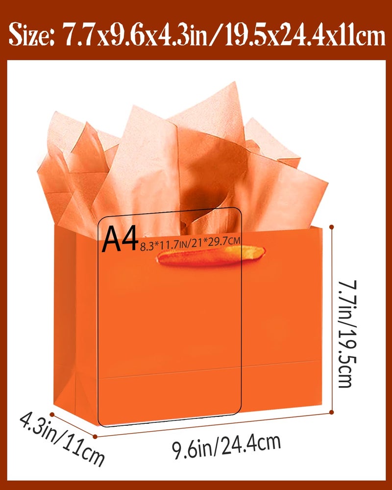 qiqee 5PCS Bright Orange Gift Bags with Ribbon Handles 9.6"x7.9"x4.3" Medium Size Gift Bags (10PCS Tissue Paper included, Medium Wide) - Image 3