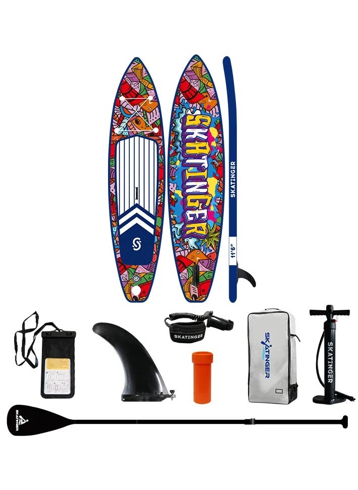 Skatinger Skatinger 11.6'-32"-6" Single Layer SUP Soft Standup Board Power Fin Paddle Board with Pump and Fins for Yoga, Fishing, Drifting, and Floating - Graffity-1  - Image 1