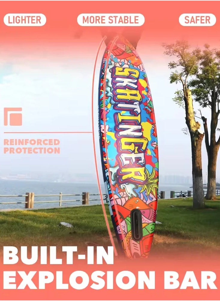 Skatinger Skatinger 11.6'-32"-6" Single Layer SUP Soft Standup Board Power Fin Paddle Board with Pump and Fins for Yoga, Fishing, Drifting, and Floating - Graffity-1  - Image 2