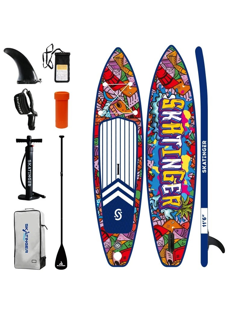 Skatinger Skatinger 11.6'-32"-6" Single Layer SUP Soft Standup Board Power Fin Paddle Board with Pump and Fins for Yoga, Fishing, Drifting, and Floating - Graffity-1  - Image 5