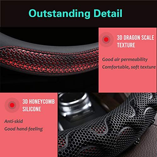 PINCTROT Large Size Steering Wheel Cover Great Grip with 3D Honeycomb Anti-Slip Design, 15.5-15.75 Inch (Wine Red) - Image 3