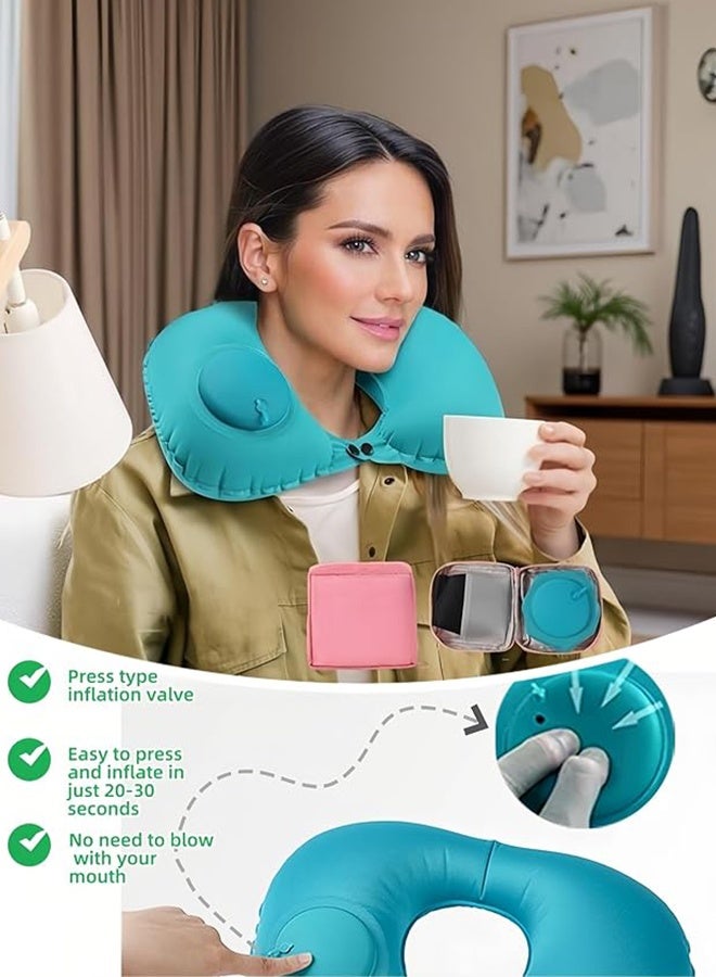 وسادة رقبة سريعة النفخ والتفريغ للسفر، دعم عنق قابل للتعديل مع مشابك مزدوجة، حرير حليبي قابل للتنفس، تصميم محمول صغير الحجم من حرير الحليب القابل للتنفس - Image 4