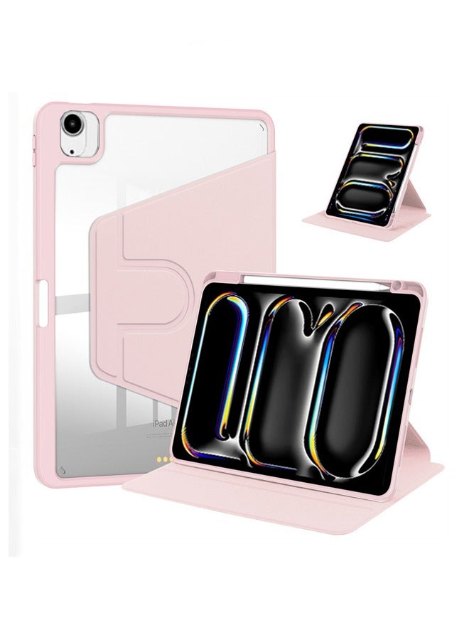 for iPad Air 13 inch (24/25) / ipad Pro 12.9 inch (22/21/20/18)Case Cover，Tablet Protective Case With Pen Slot, Acrylic 360 ° Rotating Design, Automatic Wake-up/sleep, Soft Leather，Pink - Image 1