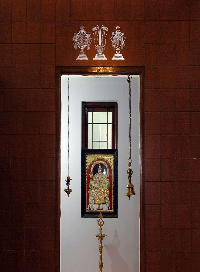 WallDesign Lord Balaji Symbol Sticker for Door Entrance Silver Colour (Small) - 6 inch Height by 12 inch Width