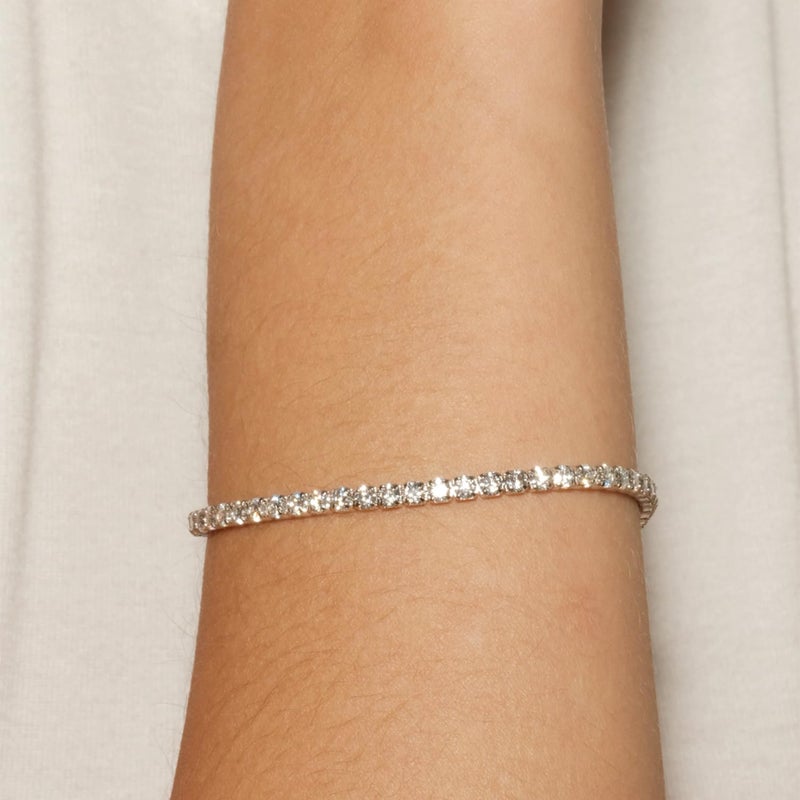 REHANDLE Silver Tennis Bracelets for Women Silver Tennis Bracelet Dainty Thin 2MM Tennis Bracelet CZ Diamond Bracelet 14K White Gold Bracelets for Women Adjustable 6-7 Inch - Image 2