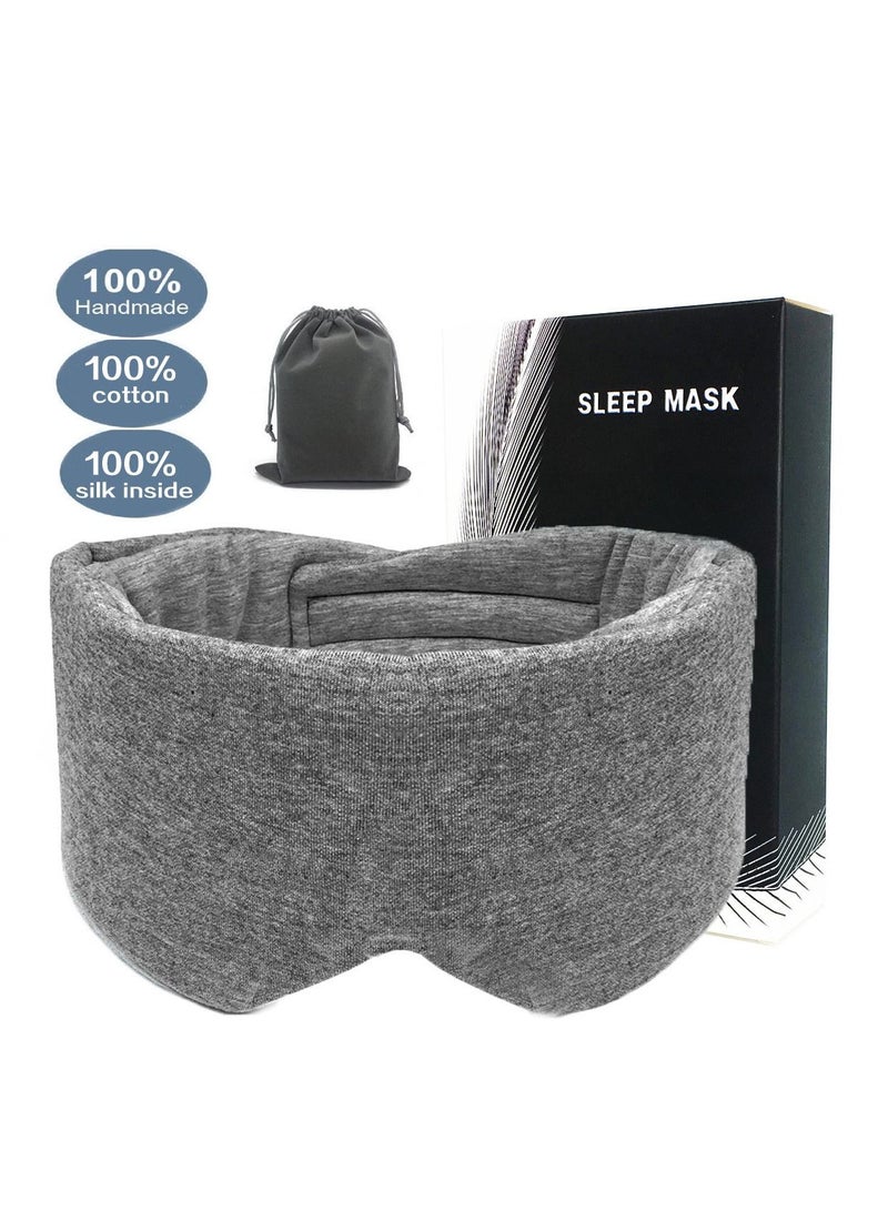 100% Handmade Cotton Sleep Mask Blackout - Comfortable Breathable Eye Mask for Sleeping Adjustable Blinder Blindfold Airplane with Travel Pouch - Best Night Companion Eyeshade for Women Men Kid  - Image 1